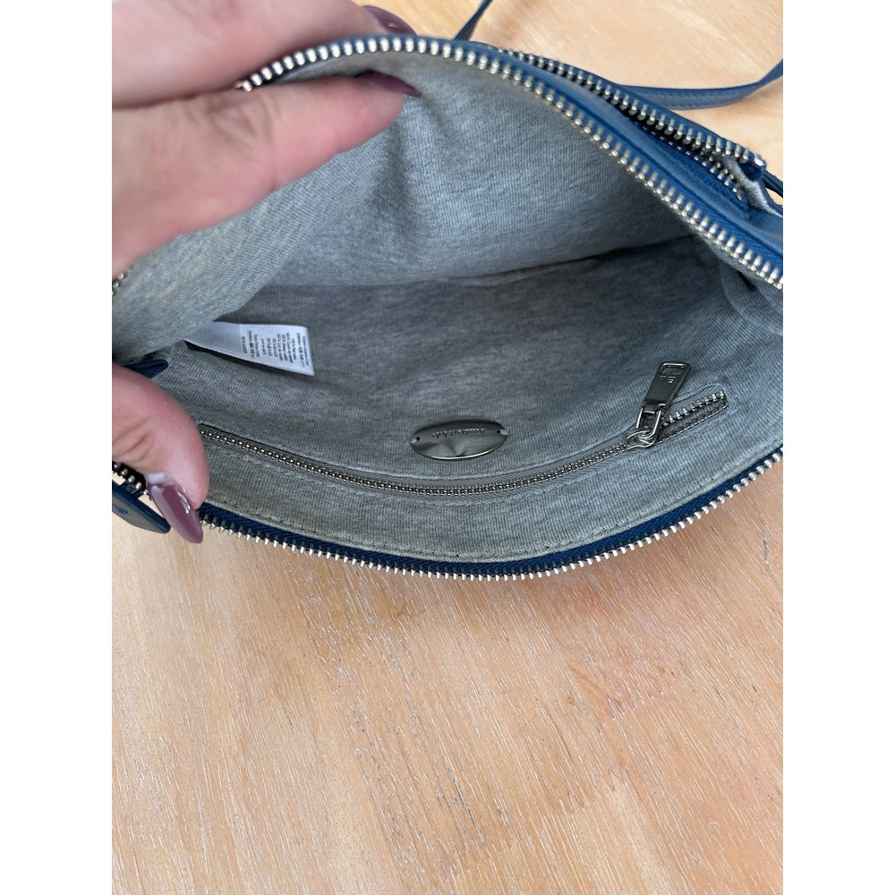 Bimba y Lola Blue Leather Crossbody Bag Silver Hardware Zip Clutch Bright - Picture 4 of 11
